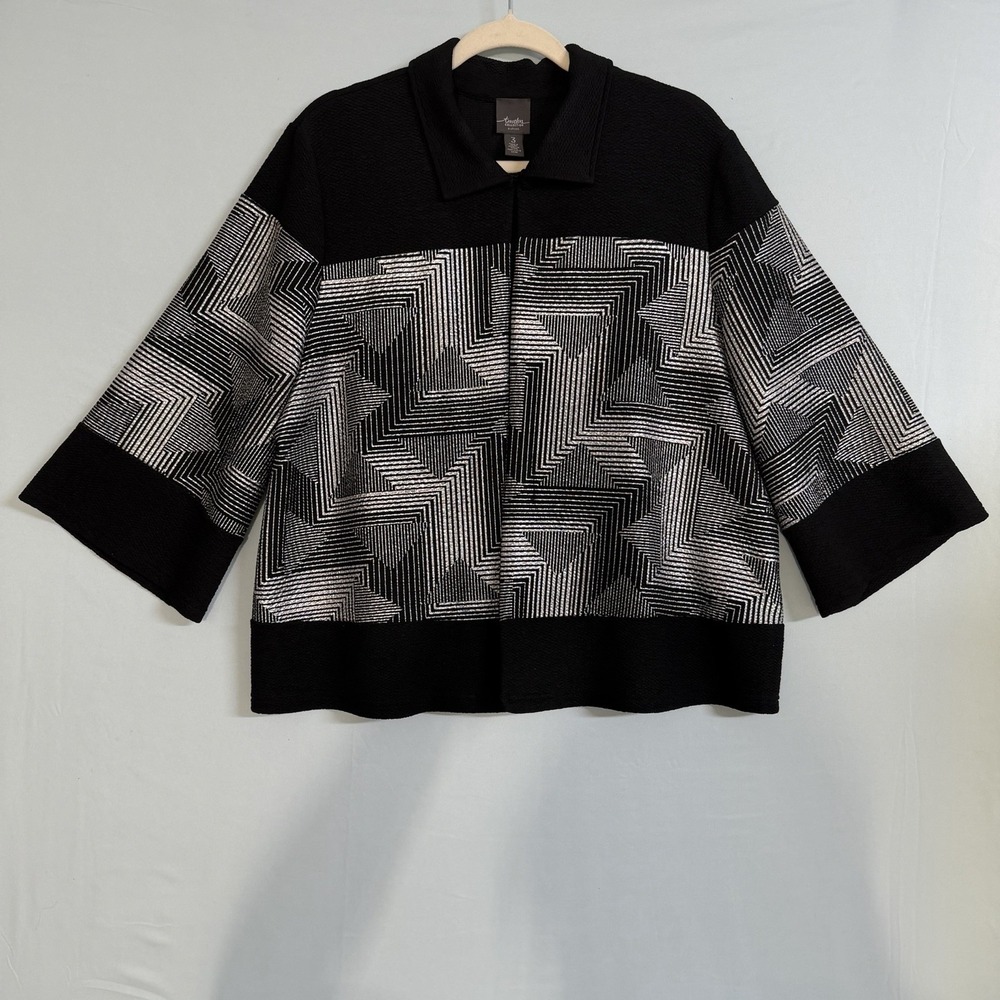 CHicos Travelers Size-3 US XL Womens Jacket Black Silver 3/4 Sleeve